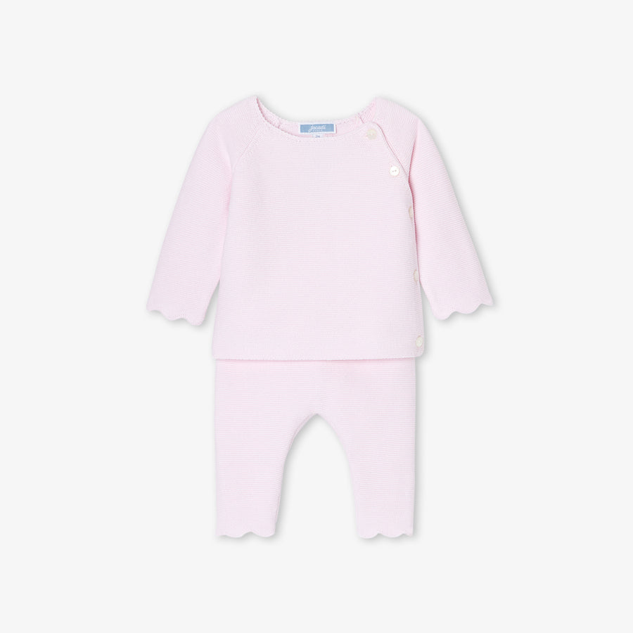 Pleteni komplet s garter stitch uzorkom za bebe djevojčice