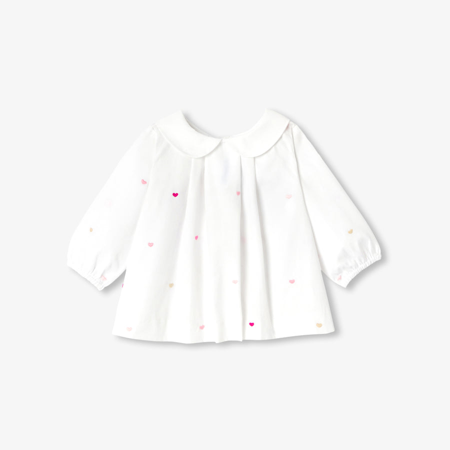 Poplin bluza s vezenim srcima za djevojčice